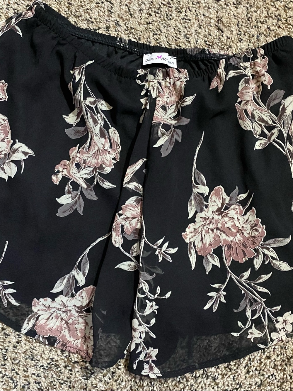 Dainty Hooligan Black Floral Print Shorts with Blush and Cream Blooms